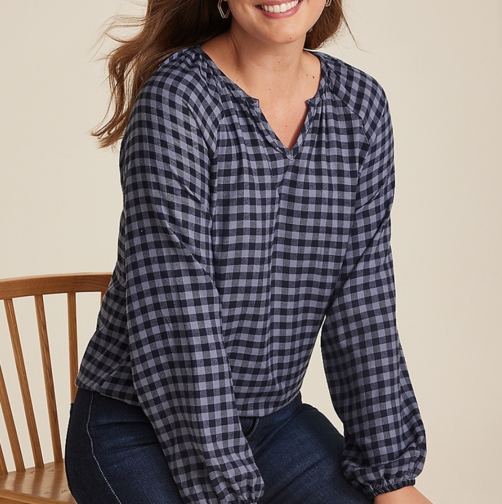 Maurices Navy and Black Checkered Top